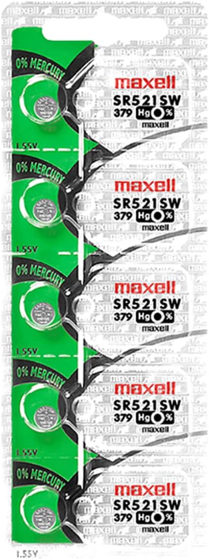 Maxell 379 (Five STRIP) SR521SW 15mAh 1.55V Silver Oxide Button Cell Battery