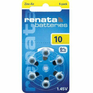 Renata ZA10 Mercury Free Hearing Aid Batteries Wheel of 6 Batteries