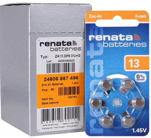 Renata ZA13 Mercury Free Hearing Aid Batteries - 6 Pack