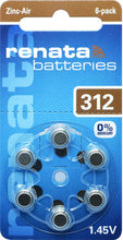 Renata ZA312 Mercury Free Hearing Aid Batteries Wheel of 6 Batteries