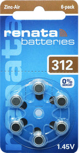 Renata ZA312 Mercury Free Hearing Aid Batteries - 6 Pack