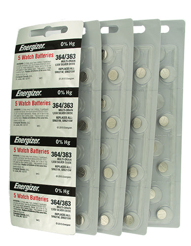 Energizer 364/363 Silver Oxide Batteries 1.55V SR621SW BOX of 100 Volume Strip - Watchbatteries