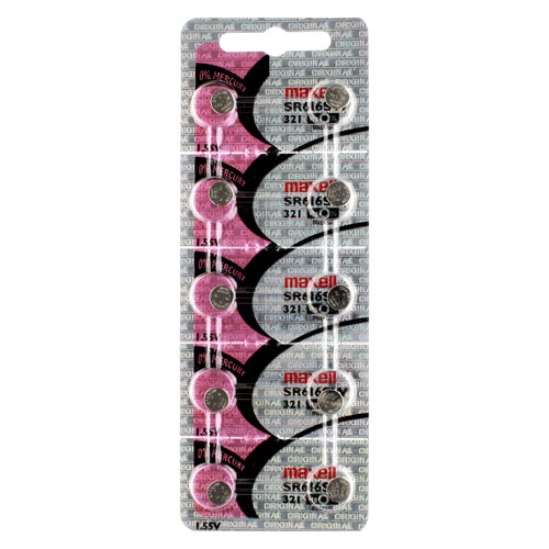 Maxell 321(TEN STRIP) SR616SW 321 16mAh 1.55V Silver Oxide Button Cell Battery - Watchbatteries