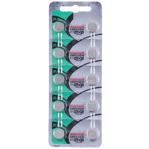 Maxell 371 (TEN STRIP) SR920SW 45mAh 1.55V Silver Oxide Button Cell Battery - Watchbatteries