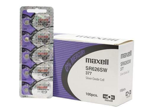 Maxell 377 SR626SW 27mAh 1.55V Silver Oxide Button Cell Battery - Watchbatteries