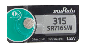 Murata (Replaces Sony) 315 (SR716SW) 1.55V Silver Oxide 0%Hg Mercury Free Watch Battery