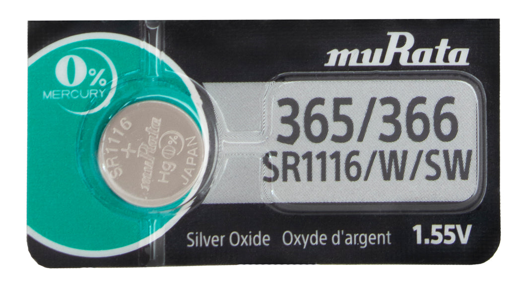 Murata (Replaces Sony) 365/366 SR1116SW 33mAh 1.55V Silver Oxide Watch Battery