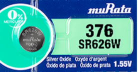Murata (Replaces Sony) 376 SR626W 28mAh 1.55V Silver Oxide Watch Battery