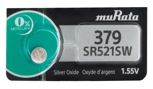 Murata (Replaces Sony) 379 SR521SW 16mAh 1.55V Silver Oxide Button Cell Battery