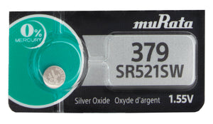 Murata (Replaces Sony) 379 SR521SW 16mAh 1.55V Silver Oxide Button Cell Battery