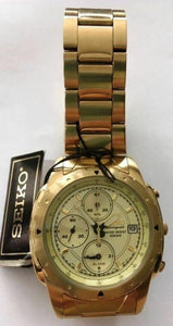 Seiko SNA304 Alarm  Chronograph 100Meter W/R Goldtone Watch..NEW NO BOX