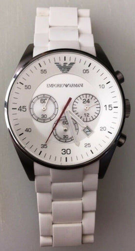 Emporio Armani Sport Silicone Chrono Silver Dial Mens Watch AR5859 DEFECTIVE