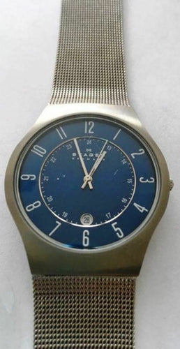 Skagen Grenen Titanium Blue Dial and Gray Steel-Mesh Mens Watch 233XLTTN