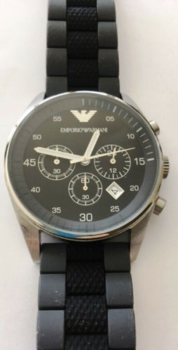 EMPORIO ARMANI AR5866  Black & Grey Silicone Rubber Men's Chrono--REFURBISHED