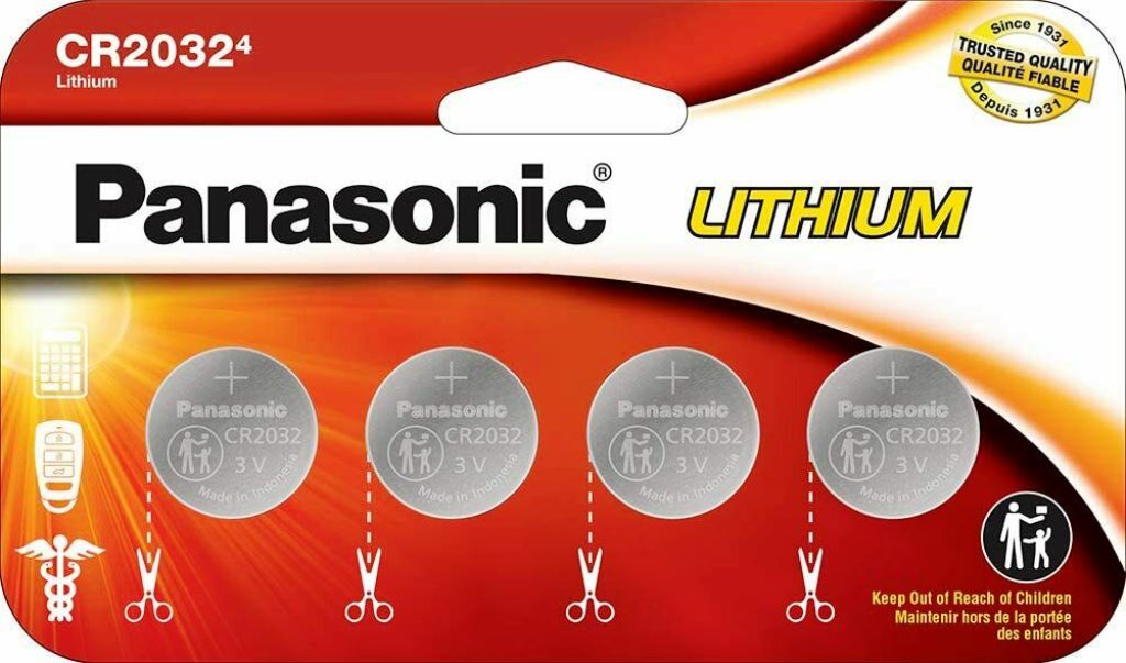 Panasonic CR2032 220mAh 3V Lithium (LiMnO2) Battery Pack of Four