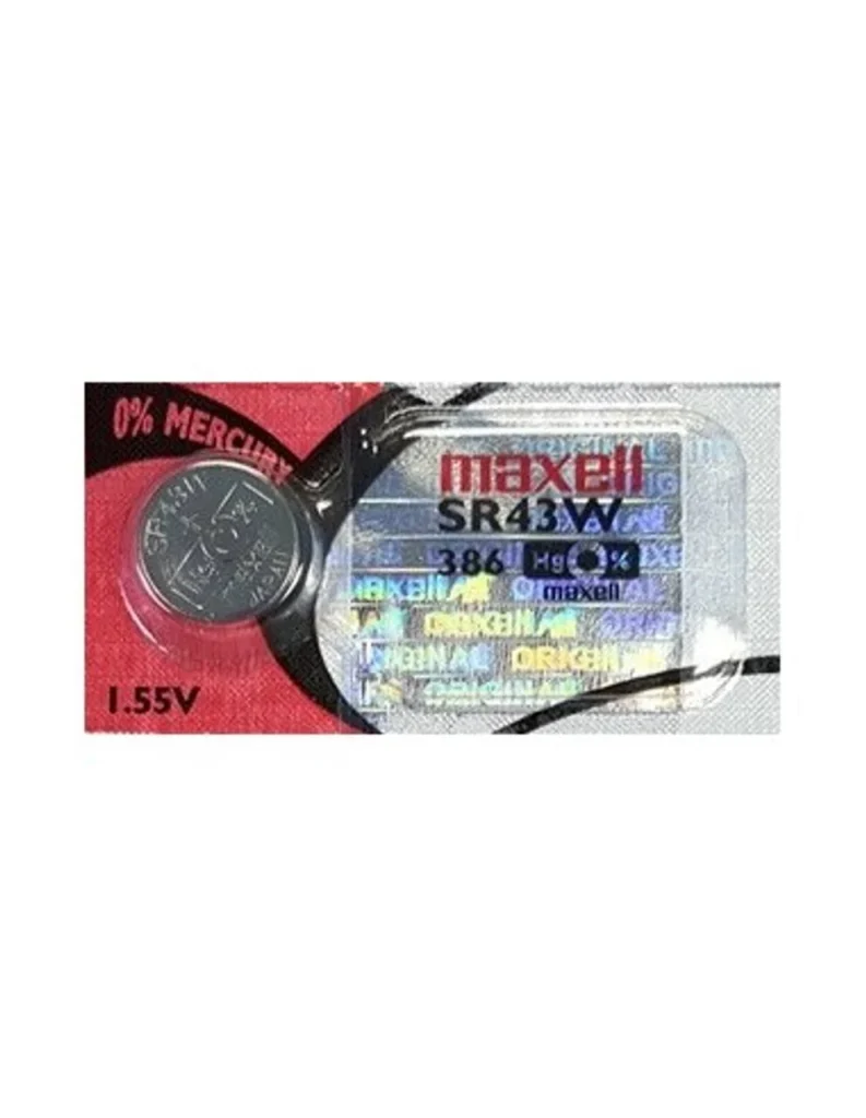 Maxell 386 SR43W 120mAh 1.55V Silver Oxide Watch Battery  (Cost Per Battery)
